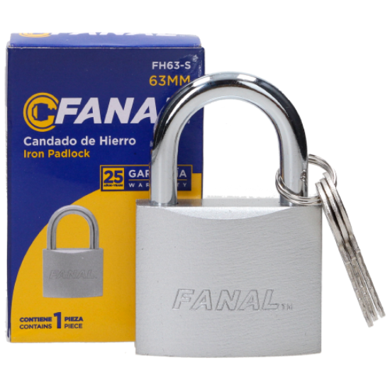 Imagen de CANDADO 63 MM CAJA C/6 PZAS HIERRO PLATEADO FANAL FH63-S