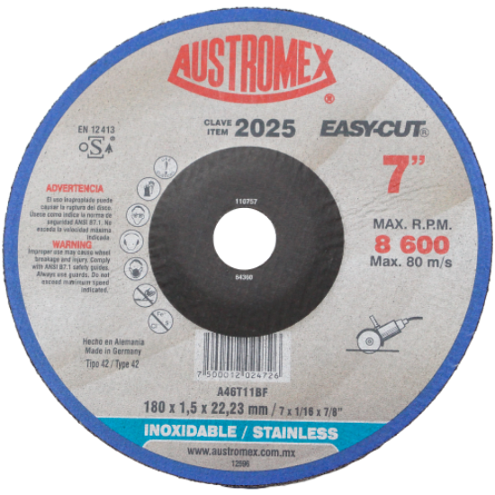 Imagen de DISCO DE CAZUELA DE 7X1.5 MM  CORTE DE METAL  EASY CUT  AUSTROMEX 2025